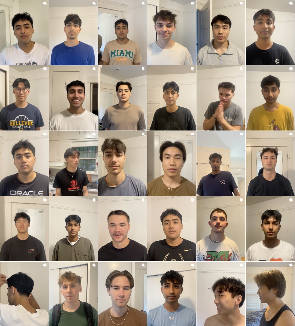 a grid of thirty friends, each photographed after a haircut